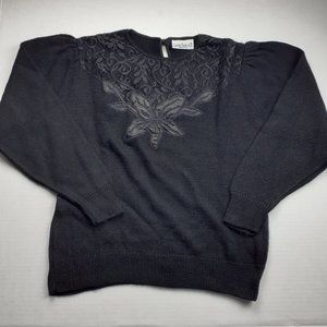 Garland Black Pullover Sweater with Lace